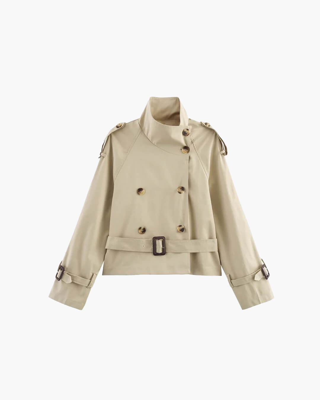 Korte trenchcoat - Klassieke trenchcoat voor dames met dubbele knoopsluiting en riem-Boutique Moda