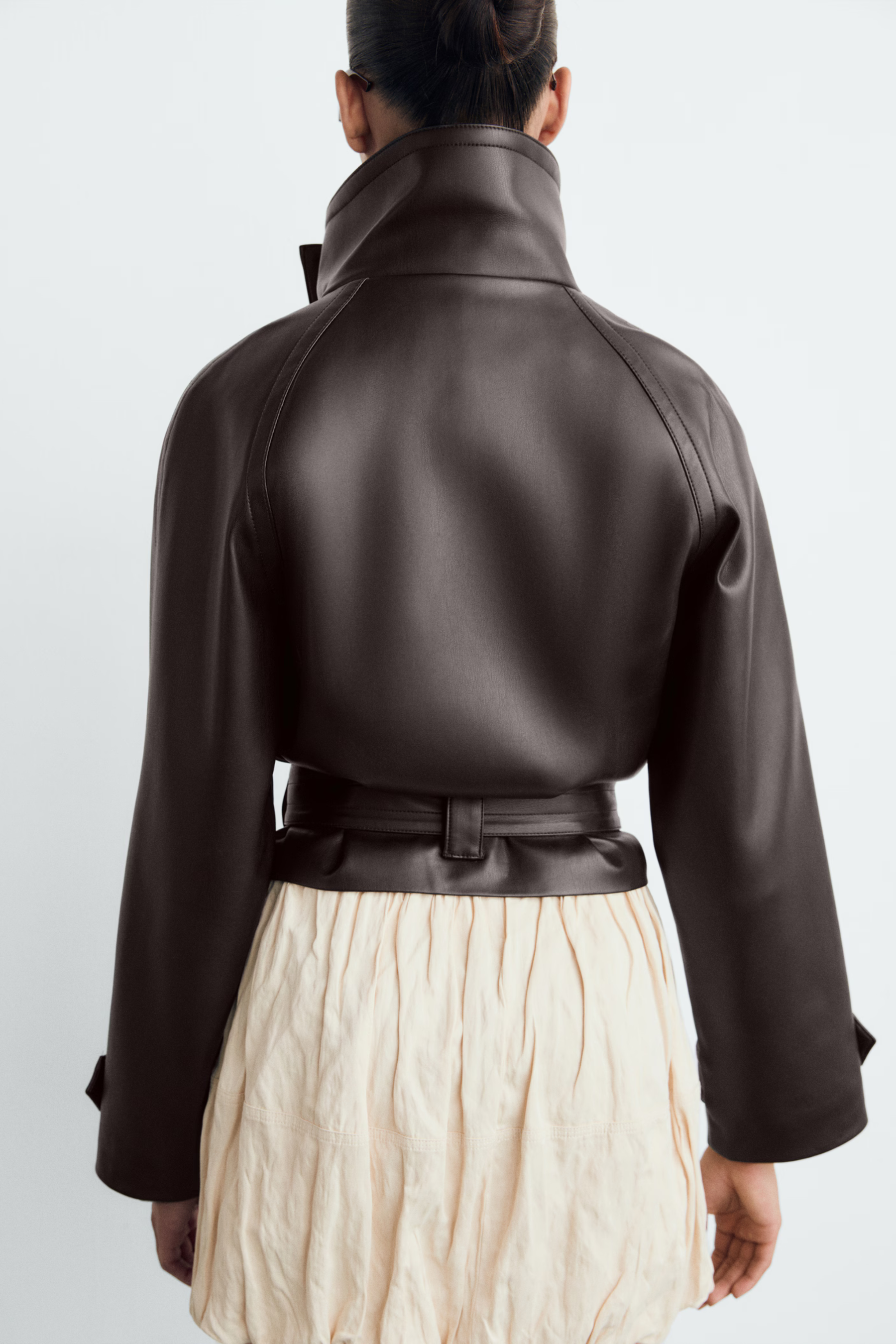 Kunstleren Jas - Dubbelrijig - Riem - Korte leren jas - Damesjas-Boutique Moda