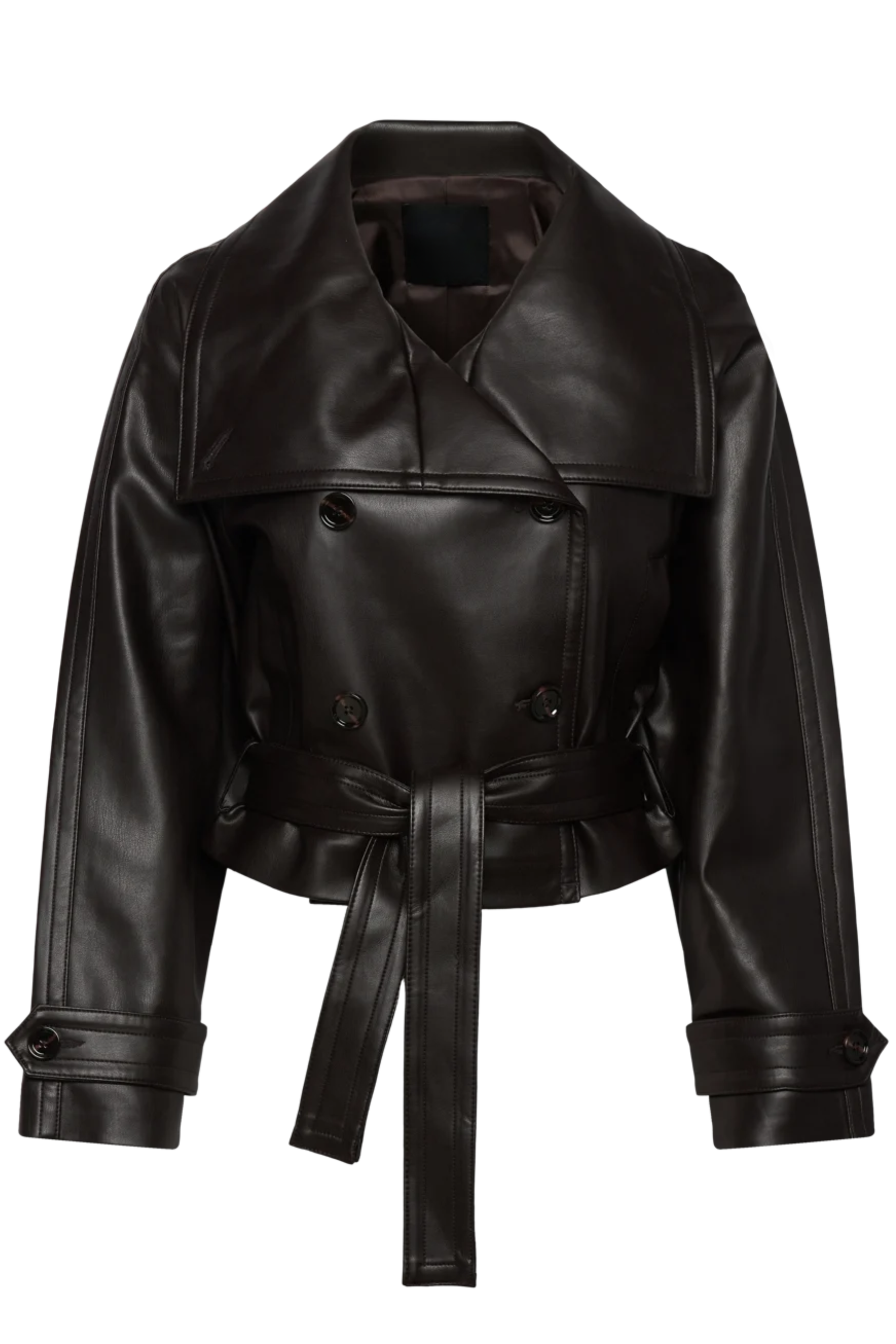 Kunstleren Jas - Dubbelrijig - Riem - Korte leren jas - Damesjas-Boutique Moda