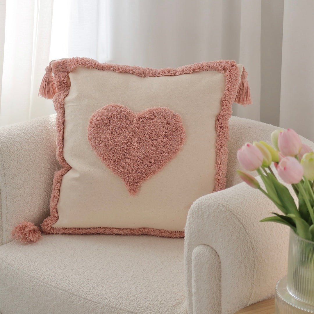 Kussenhoes | Getuft met Kwastjes | Boho Roze Oker-Boutique Moda
