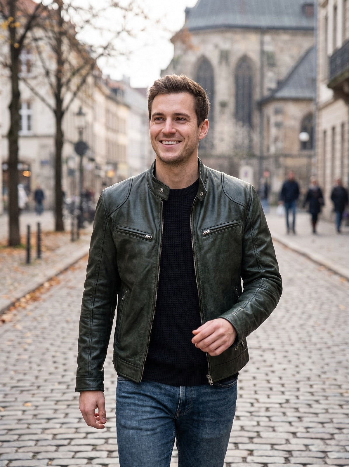 Leren jas, gedragen
