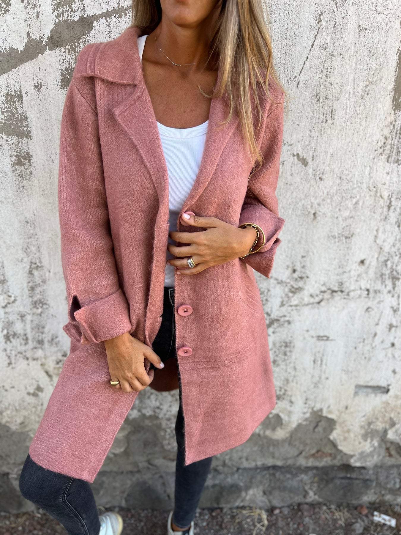 Lang vest - Button-Up - Gebreid - Vestjasje - Dameskleding-Boutique Moda