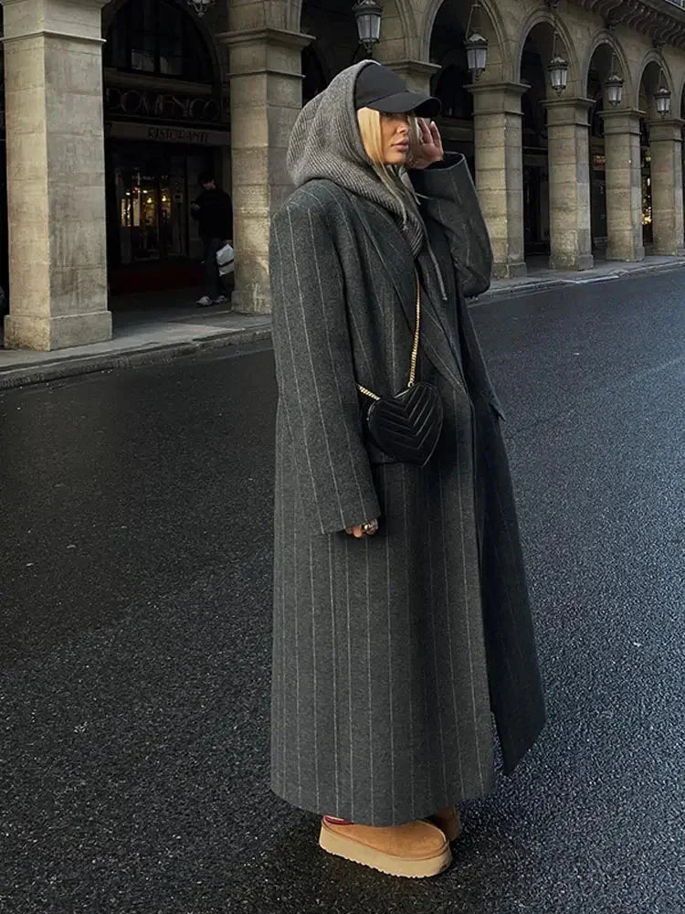 Lange jas - Gestreepte oversized blazerjas voor dames-Boutique Moda