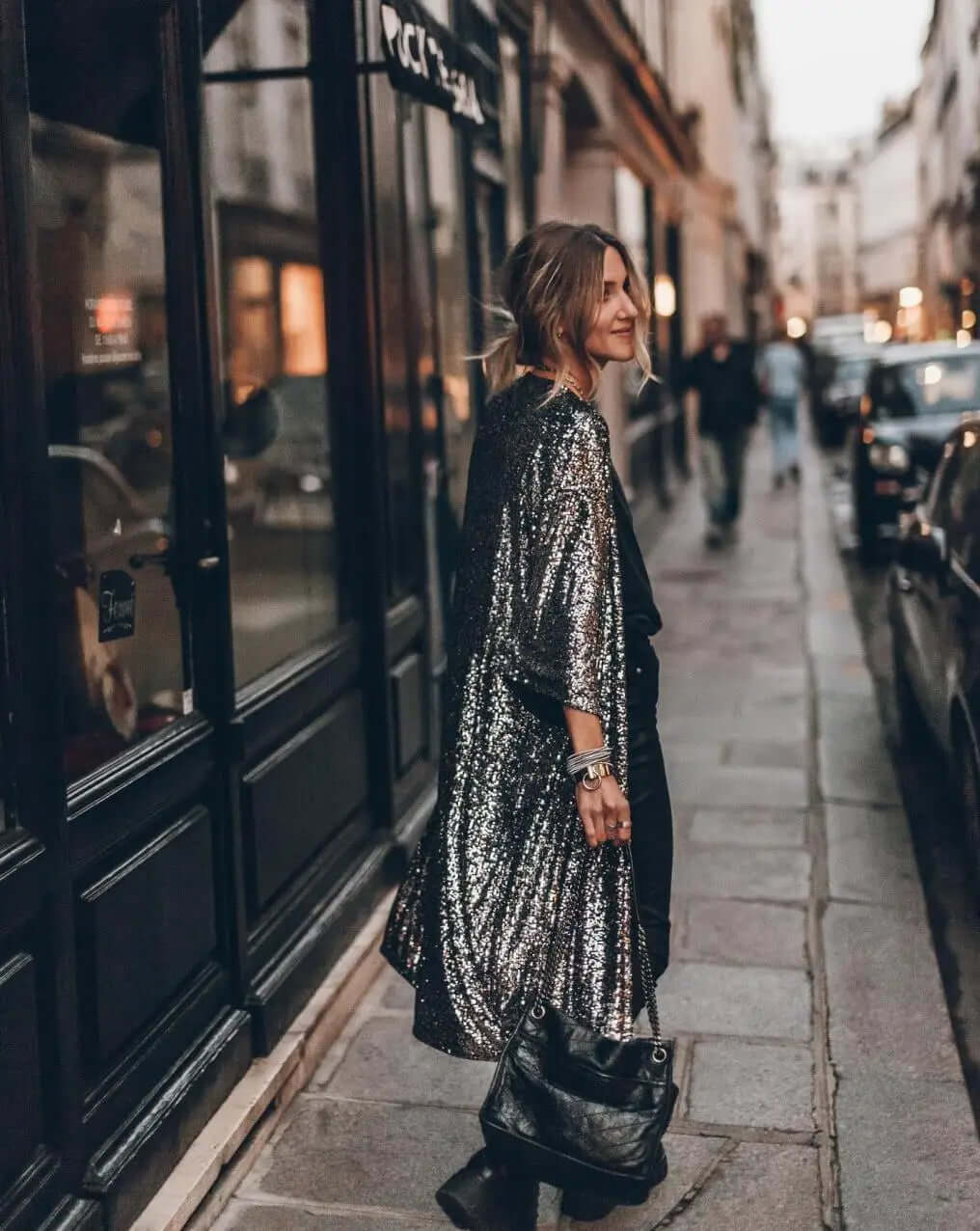 Lange kimono met lovertjes - Open voorkant - Lange mouwen - Glitter kimono - Glitter vest-Boutique Moda