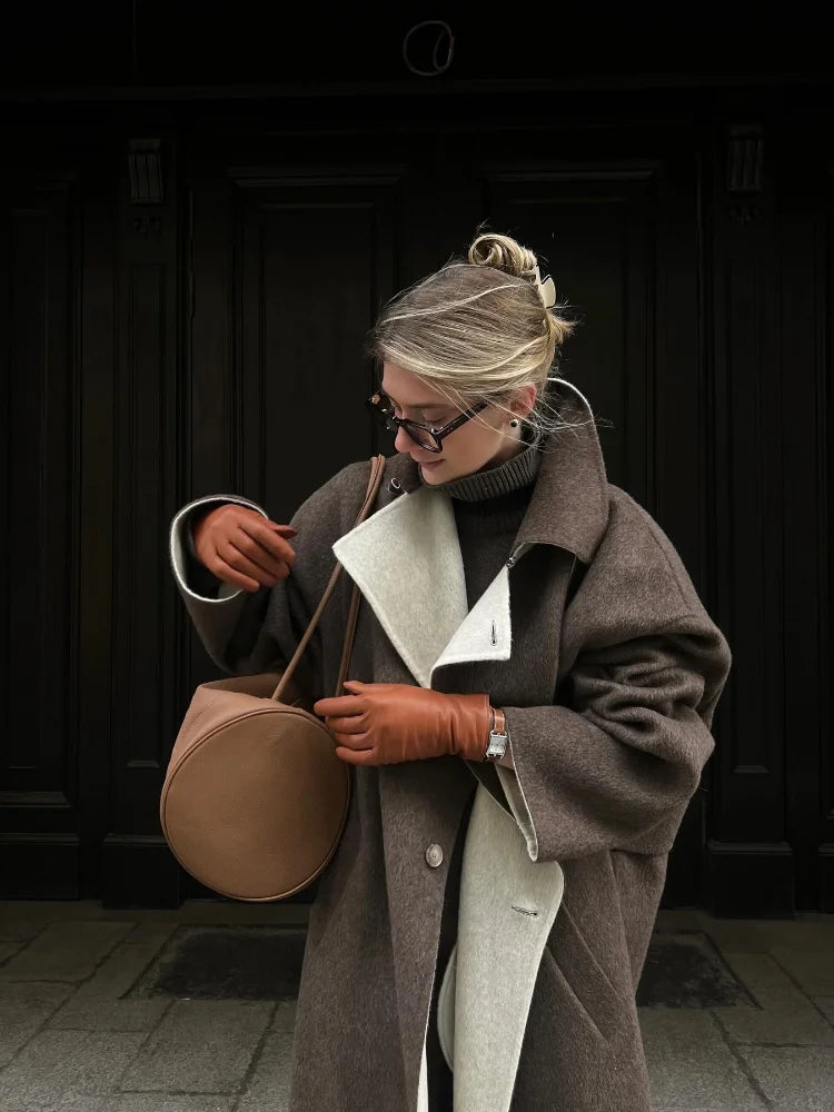 Lange wollen mantel - Bruin - Oversized - Trenchcoat Wol - Dames winterjassen & jacks-Boutique Moda