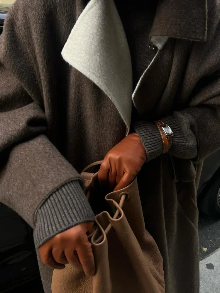 Lange wollen mantel - Bruin - Oversized - Trenchcoat Wol - Dames winterjassen & jacks-Boutique Moda