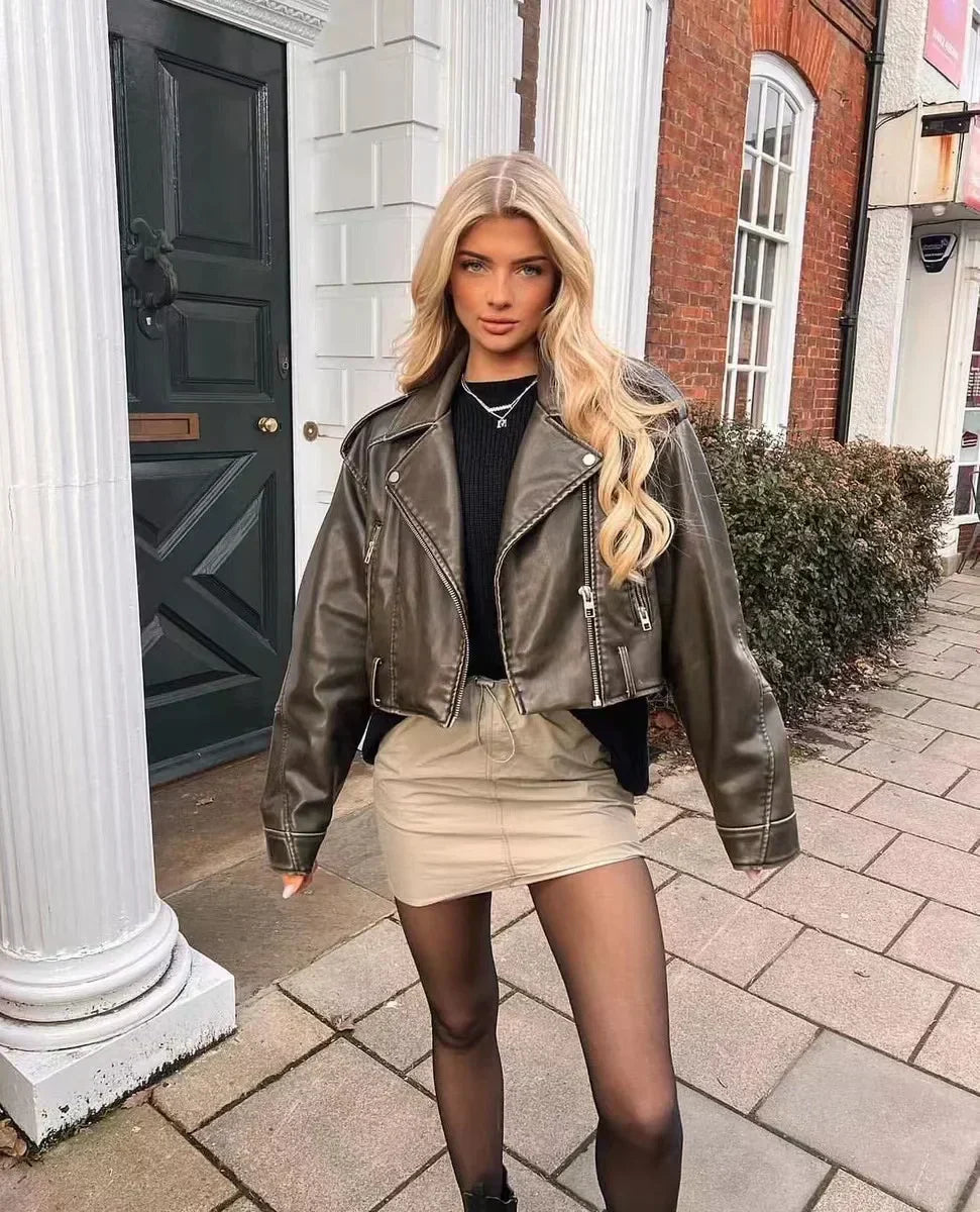 Leren Jas | Riem | Oversized | Bikerjas | Vrouwenjas-Boutique Moda