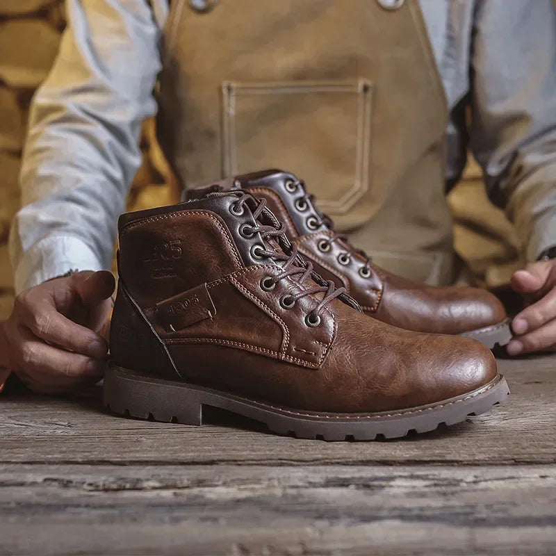 Kunstleren Laarzen Heren | Zwart en Bruin | Enkellaarzen met Veters 2