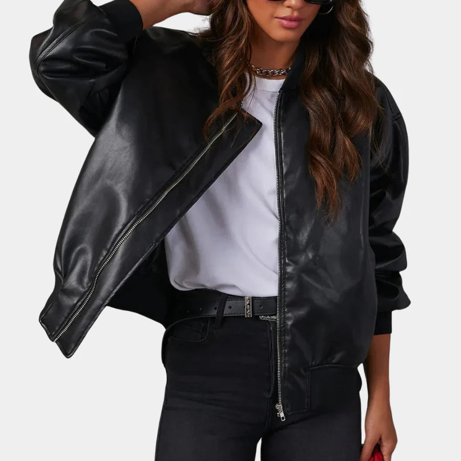 Leren damesjas - Oversized - Zip-Up - Bomberjack - Bikerjack-Boutique Moda