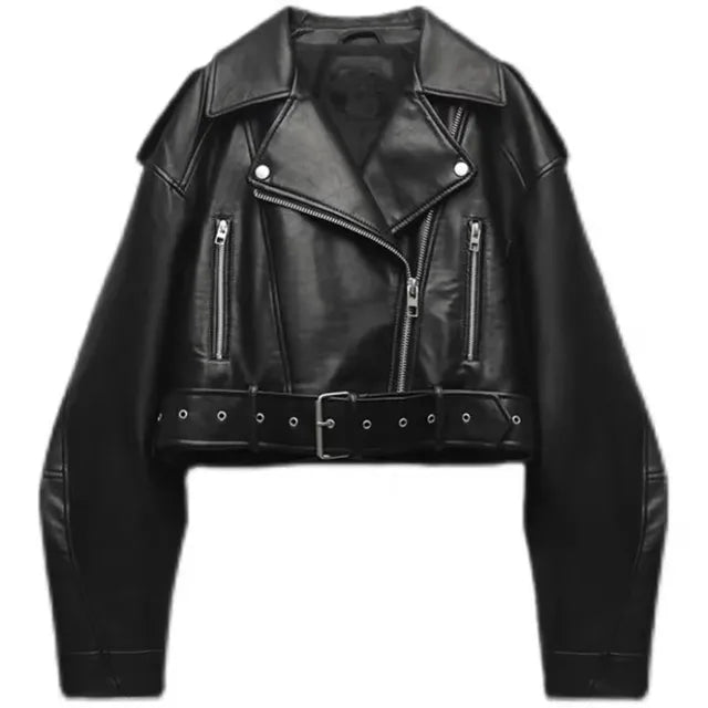 Leren jas | Riem | Kort model | Motorjas | Damesjas-Boutique Moda