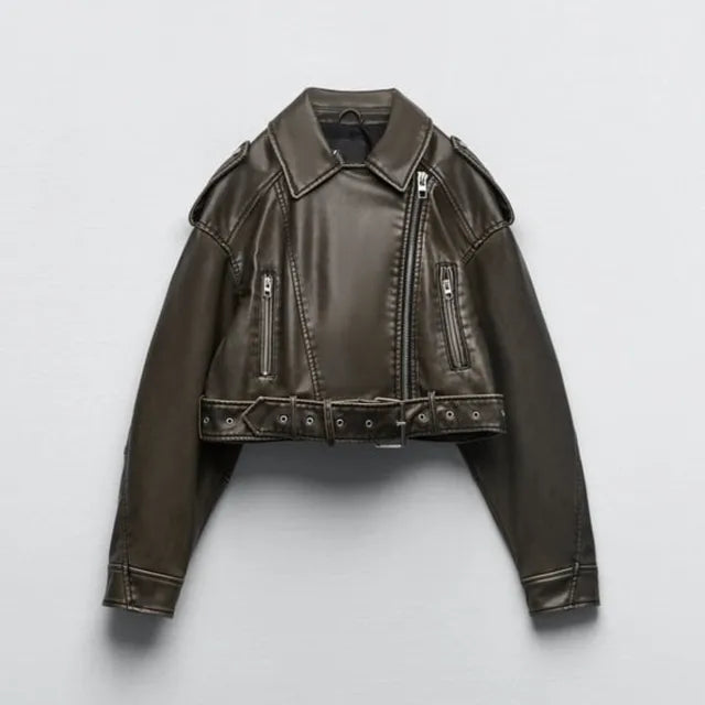 Leren jas | Riem | Kort model | Motorjas | Damesjas-Boutique Moda