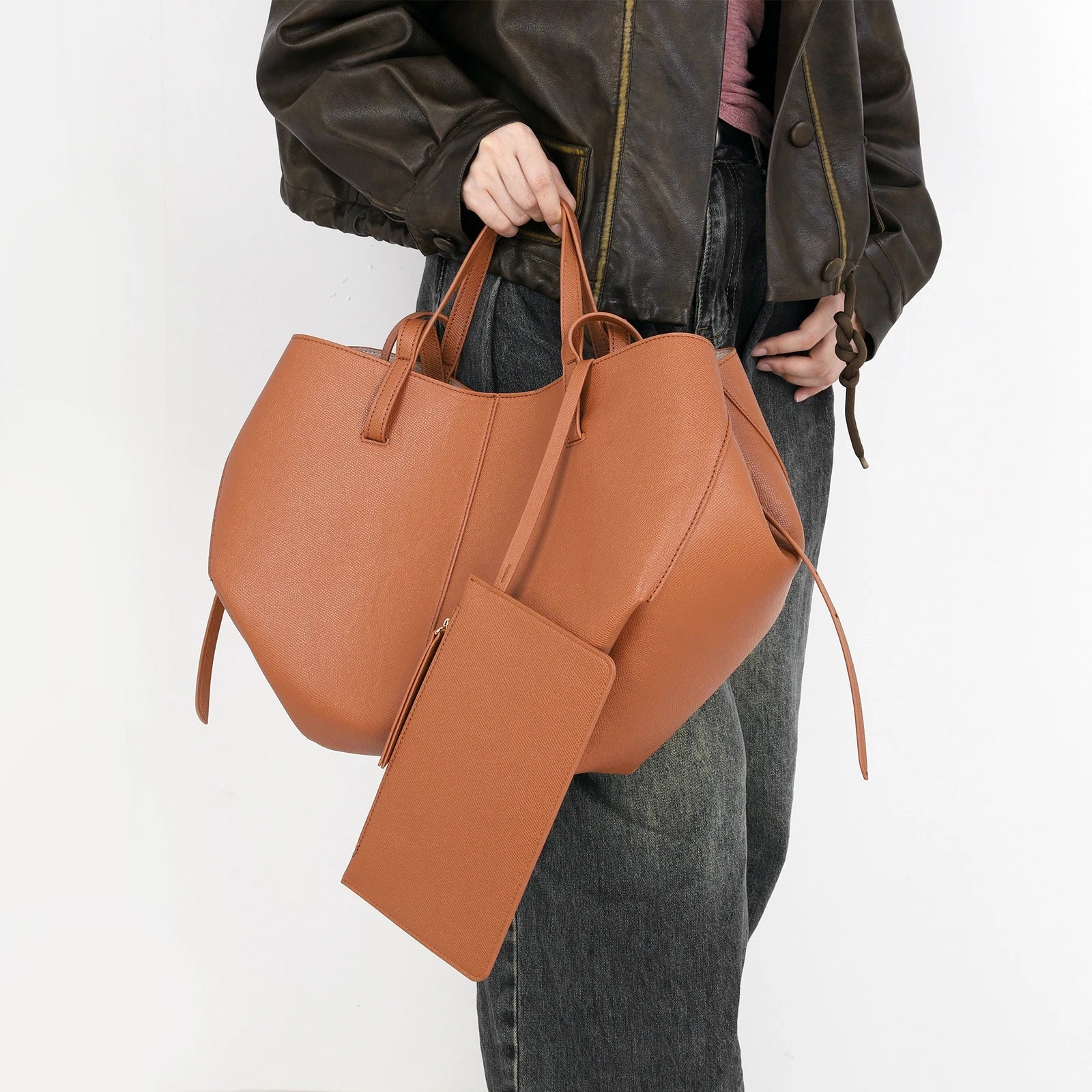 Leren tas | Vintage | Kunstleer | Schoudertas | Grote boodschappentas-Boutique Moda