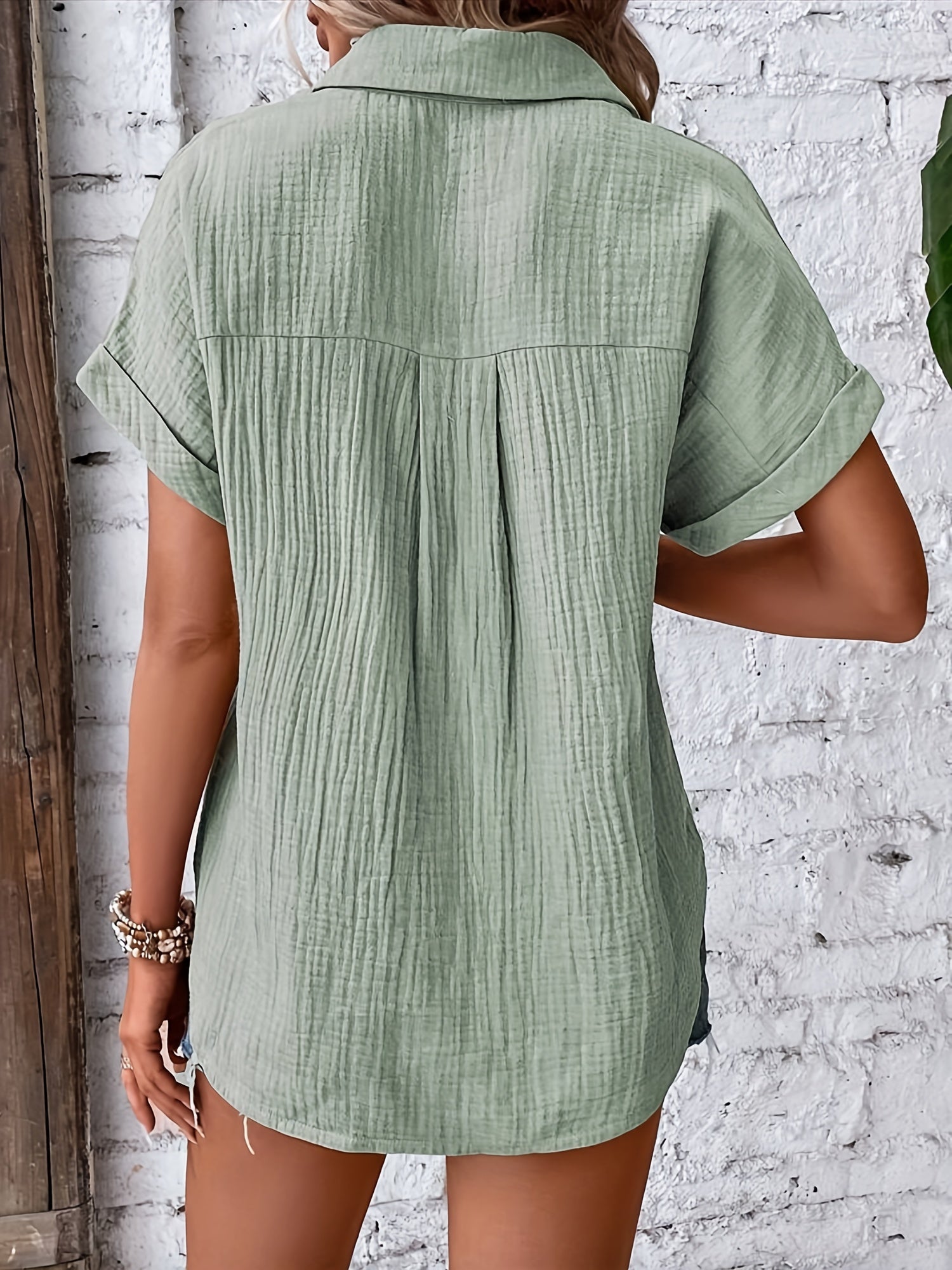 Linnen Blouse - Korte Mouw - Losse Pasvorm - Knoopsluiting - Dameskleding-Boutique Moda