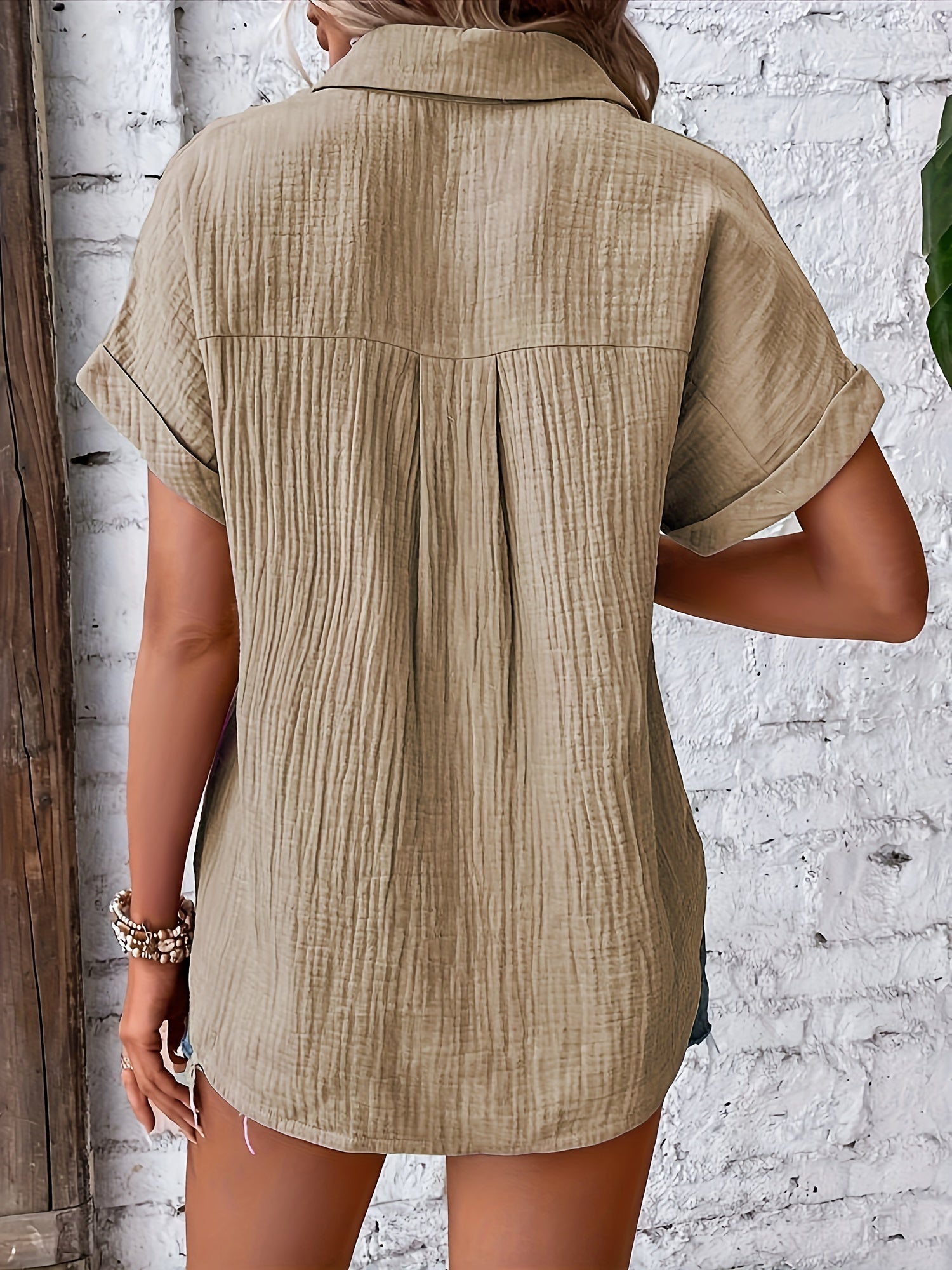 Linnen Blouse - Korte Mouw - Losse Pasvorm - Knoopsluiting - Dameskleding-Boutique Moda
