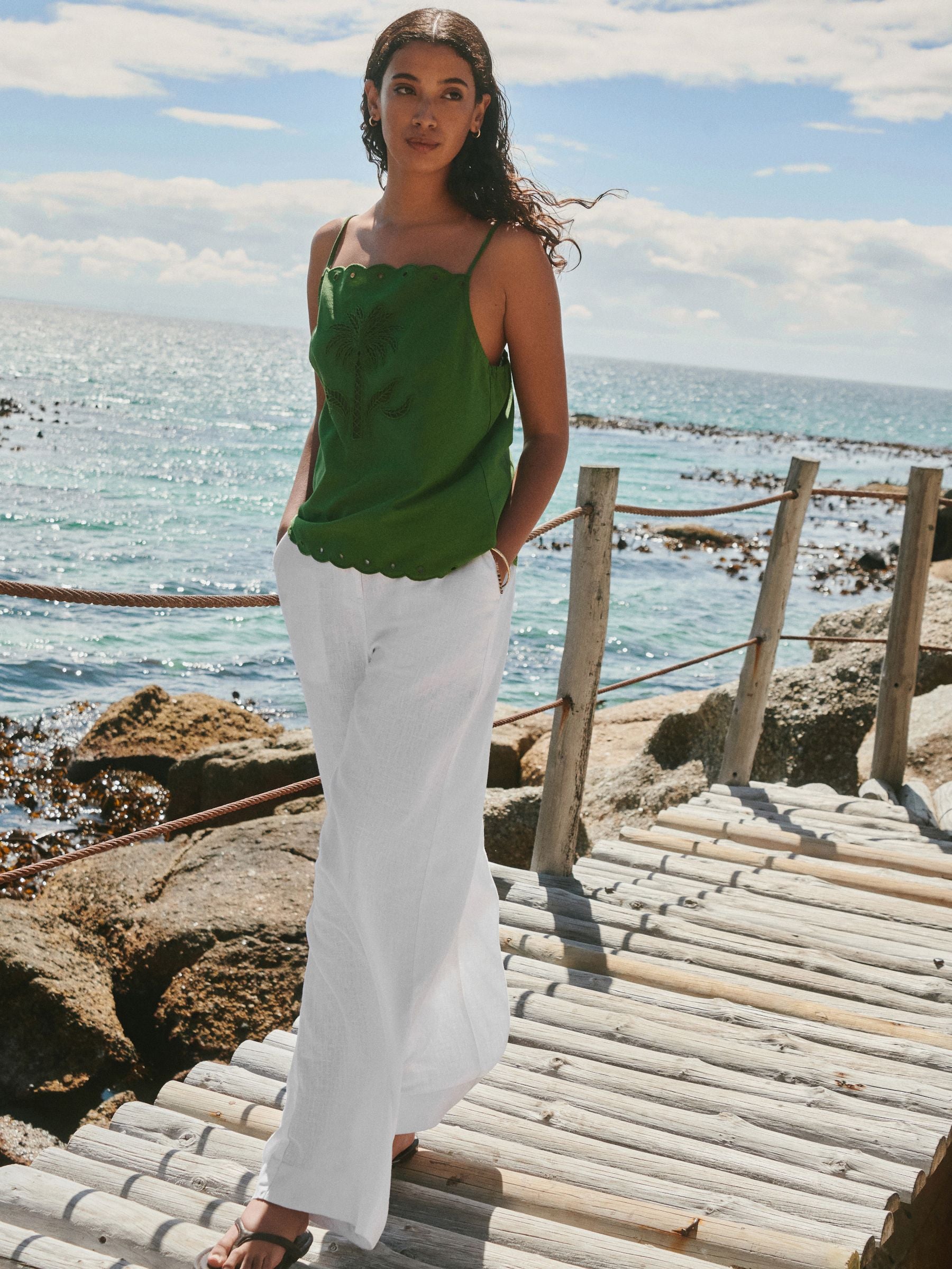 Linnen Broek Dames – Wijde Zomerbroek met Hoge Taille en Zakken-Boutique Moda