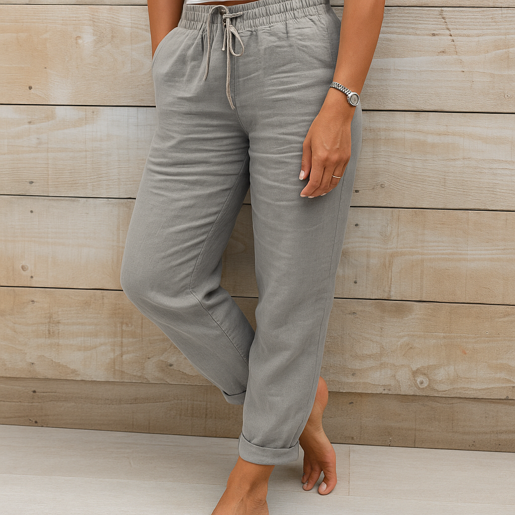 Linnen Broek | Koord | Elastische Taille | Linnen Broek | Damesbroek-Boutique Moda