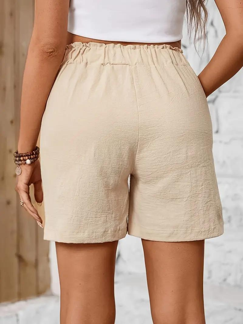 Linnen Korte Broek - Elastische Taille - Hoge Taille - Damesshort - Katoenen Korte Broek-Boutique Moda