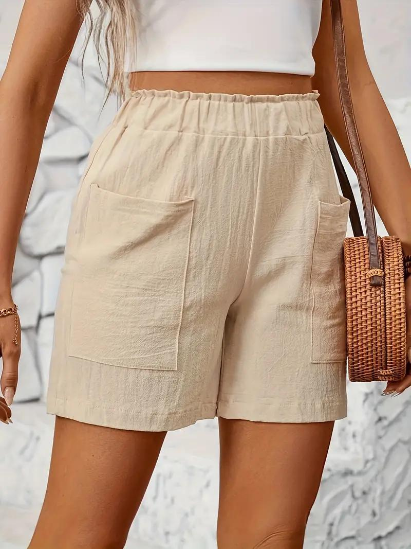 Linnen Korte Broek - Elastische Taille - Hoge Taille - Damesshort - Katoenen Korte Broek-Boutique Moda