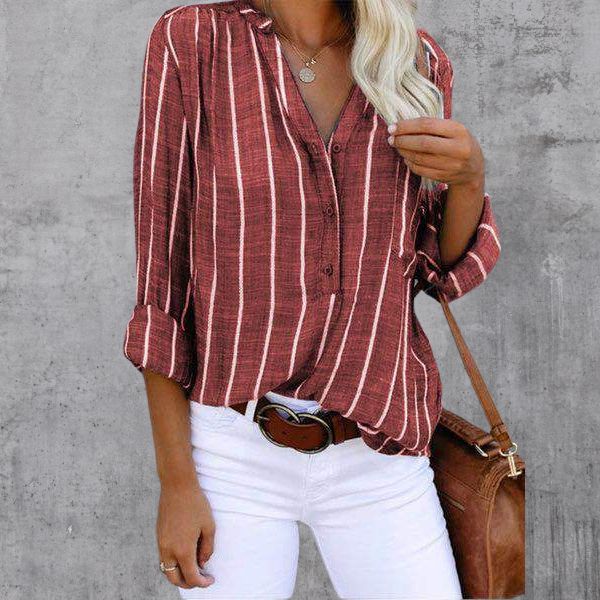 Linnen Overhemd - Gestreept - Knoopsluiting - Blouse - Dameskleding-Boutique Moda