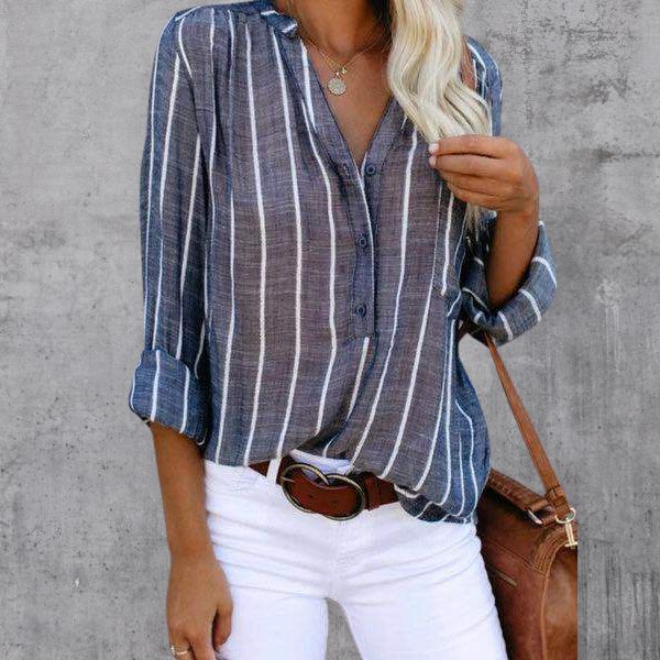 Linnen Overhemd - Gestreept - Knoopsluiting - Blouse - Dameskleding-Boutique Moda