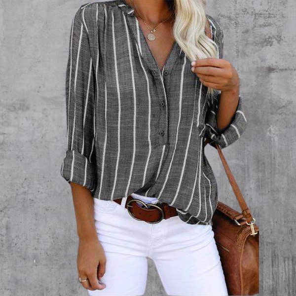 Linnen Overhemd - Gestreept - Knoopsluiting - Blouse - Dameskleding-Boutique Moda