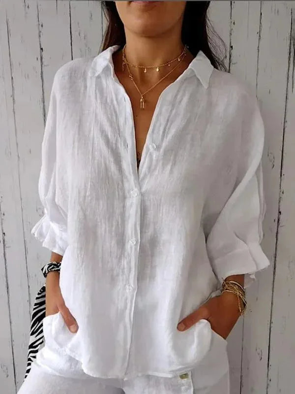Linnen Shirt | Lange Mouw | Los Fit | Button-Up Shirt | Vrouwenblouse-Boutique Moda