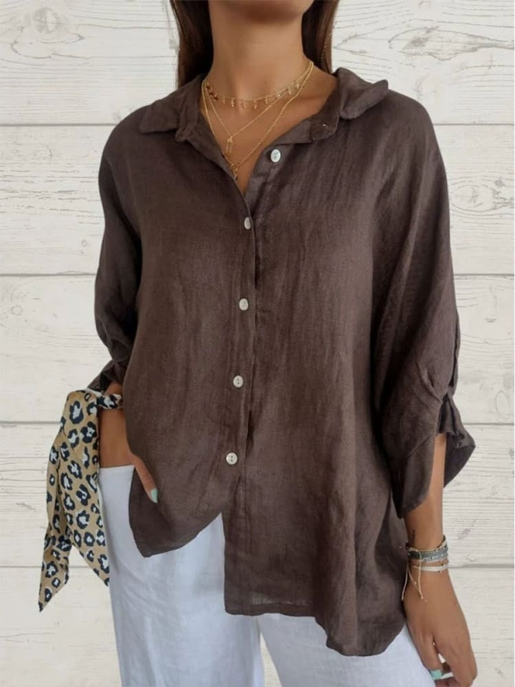 Linnen Shirt | Lange Mouw | Los Fit | Button-Up Shirt | Vrouwenblouse-Boutique Moda