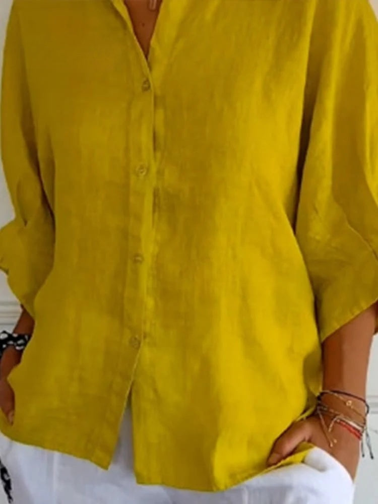 Linnen Shirt | Lange Mouw | Los Fit | Button-Up Shirt | Vrouwenblouse-Boutique Moda