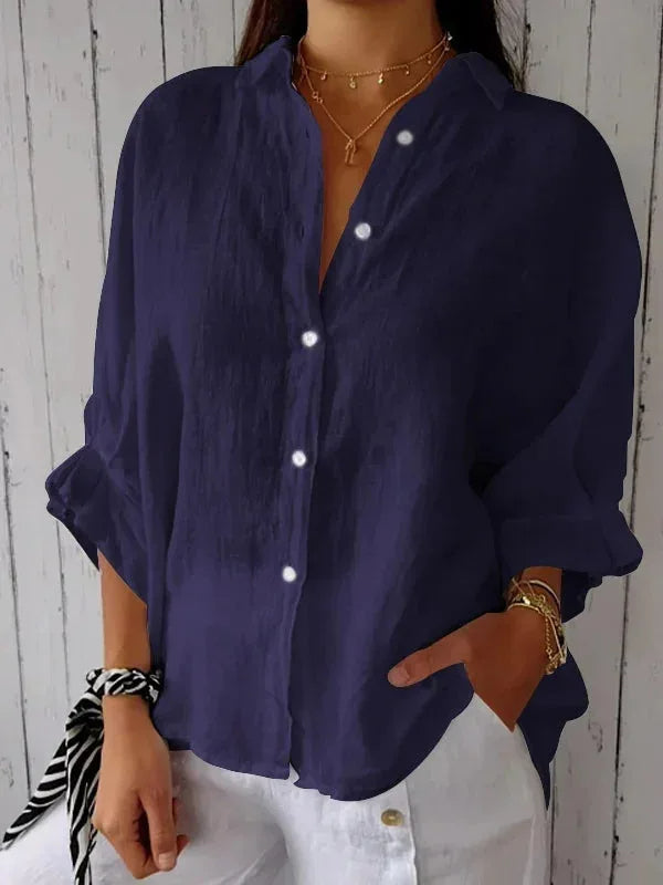 Linnen Shirt | Lange Mouw | Los Fit | Button-Up Shirt | Vrouwenblouse-Boutique Moda