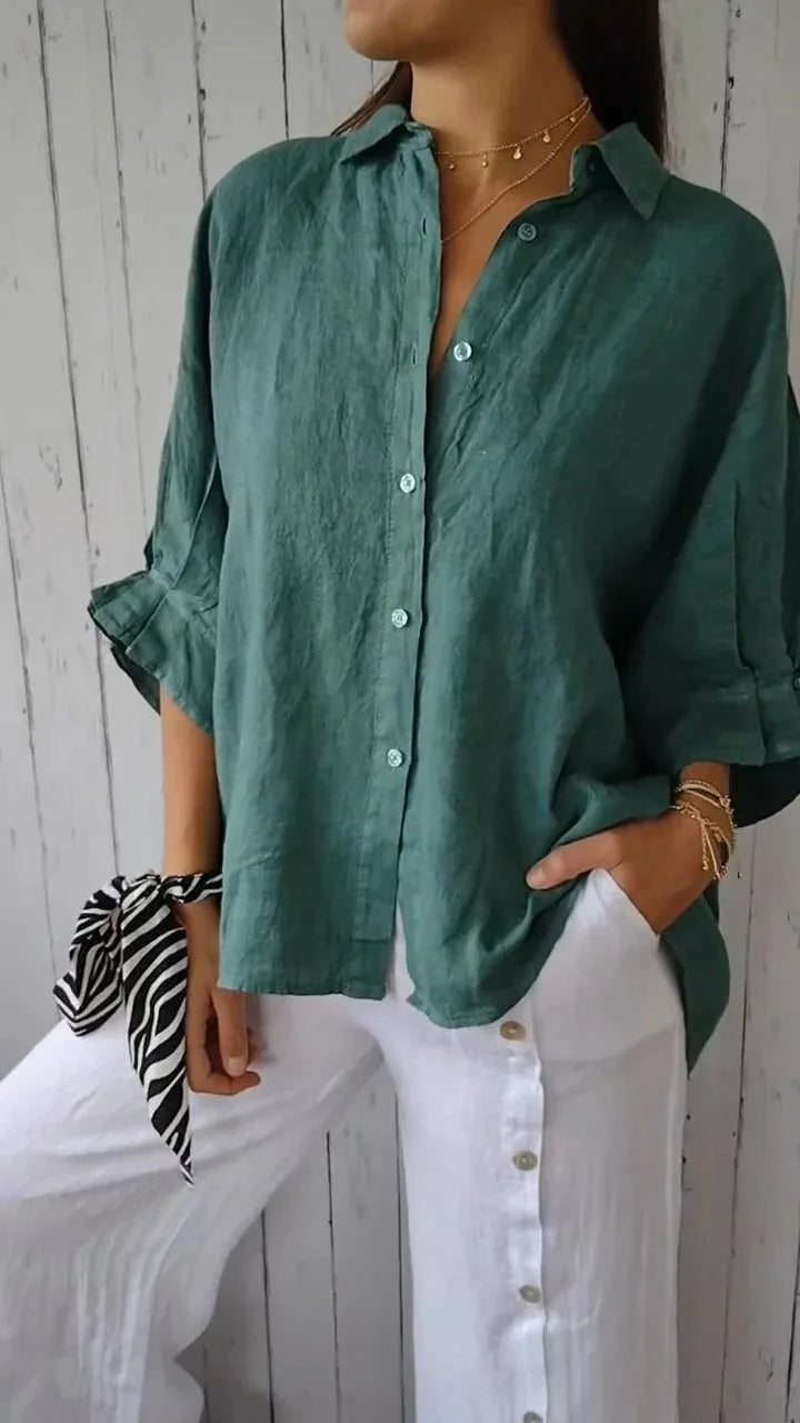 Linnen Shirt | Lange Mouw | Los Fit | Button-Up Shirt | Vrouwenblouse-Boutique Moda