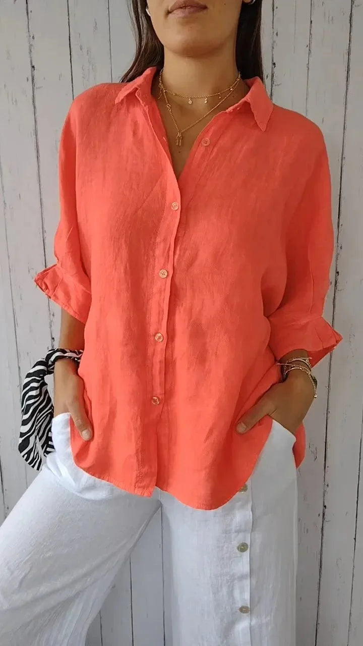 Linnen Shirt | Lange Mouw | Los Fit | Button-Up Shirt | Vrouwenblouse-Boutique Moda