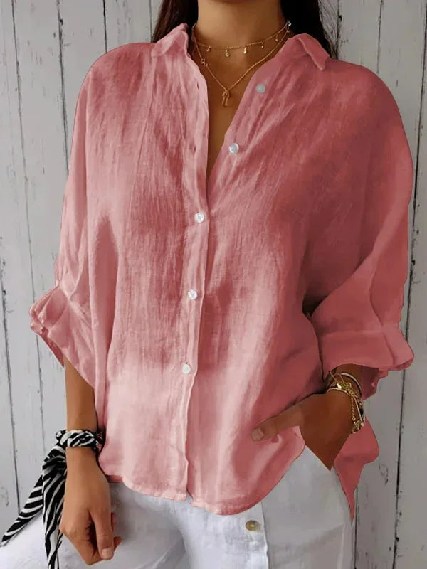 Linnen Shirt | Lange Mouw | Los Fit | Button-Up Shirt | Vrouwenblouse-Boutique Moda