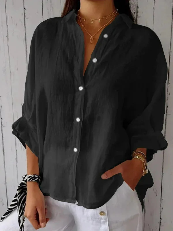 Linnen Shirt | Lange Mouw | Los Fit | Button-Up Shirt | Vrouwenblouse-Boutique Moda