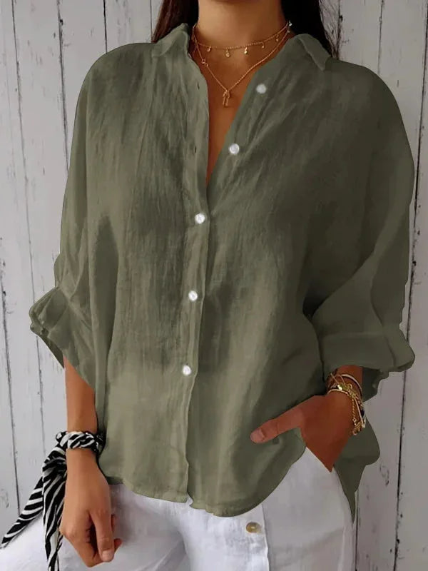Linnen Shirt | Lange Mouw | Los Fit | Button-Up Shirt | Vrouwenblouse-Boutique Moda