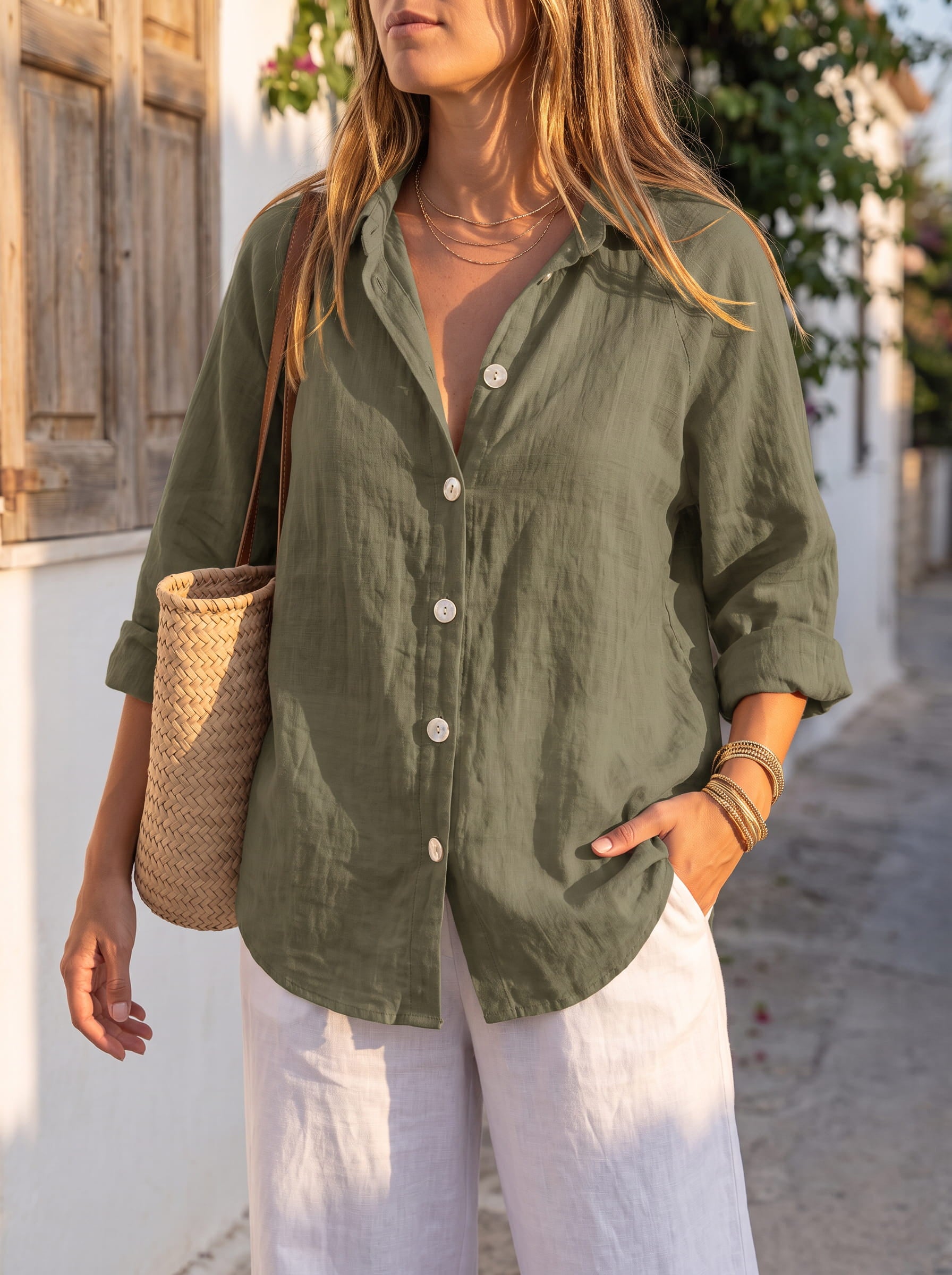Linnen Shirt | Lange Mouw | Los Fit | Button-Up Shirt | Vrouwenblouse-Boutique Moda