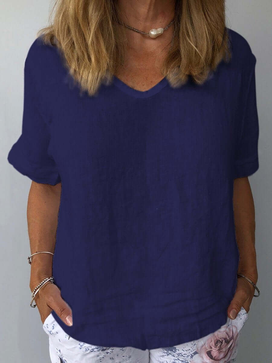Linnen Top - Losjes Fit - Korte Mouw - Linnen Blouse - Dames T-shirt-Boutique Moda