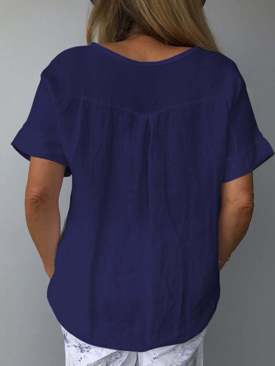 Linnen Top - Losjes Fit - Korte Mouw - Linnen Blouse - Dames T-shirt-Boutique Moda