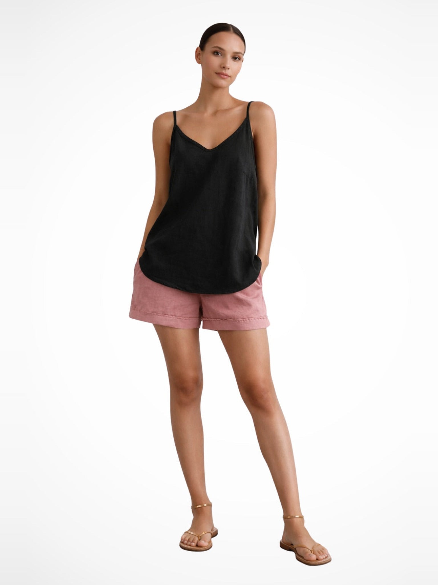 Linnen Top Dames – Mouwloze Zomertop met Spaghettibandjes-Boutique Moda