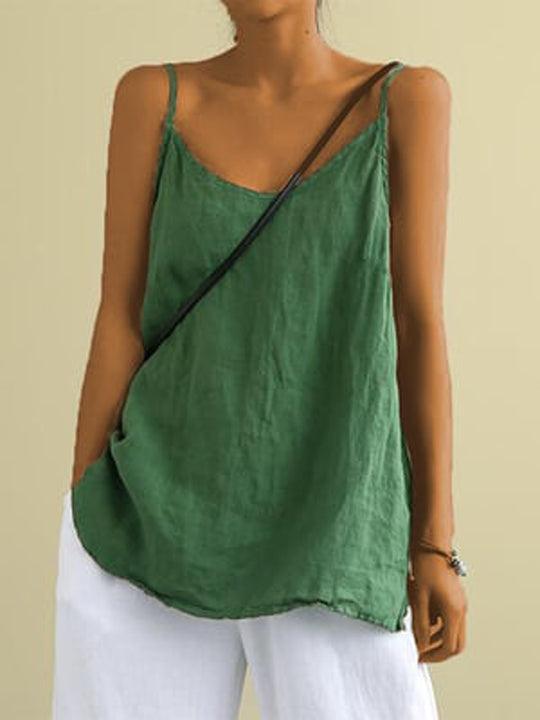 Linnen hemdje dames | Mouwloze zomertop met spaghettibandjes | V-hals-Boutique Moda
