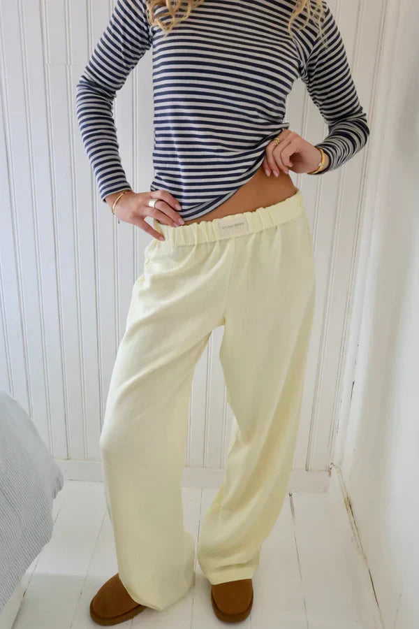 Linnen broek - Casual - Lage taille - Wijde pijpen - Damesbroek-Boutique Moda