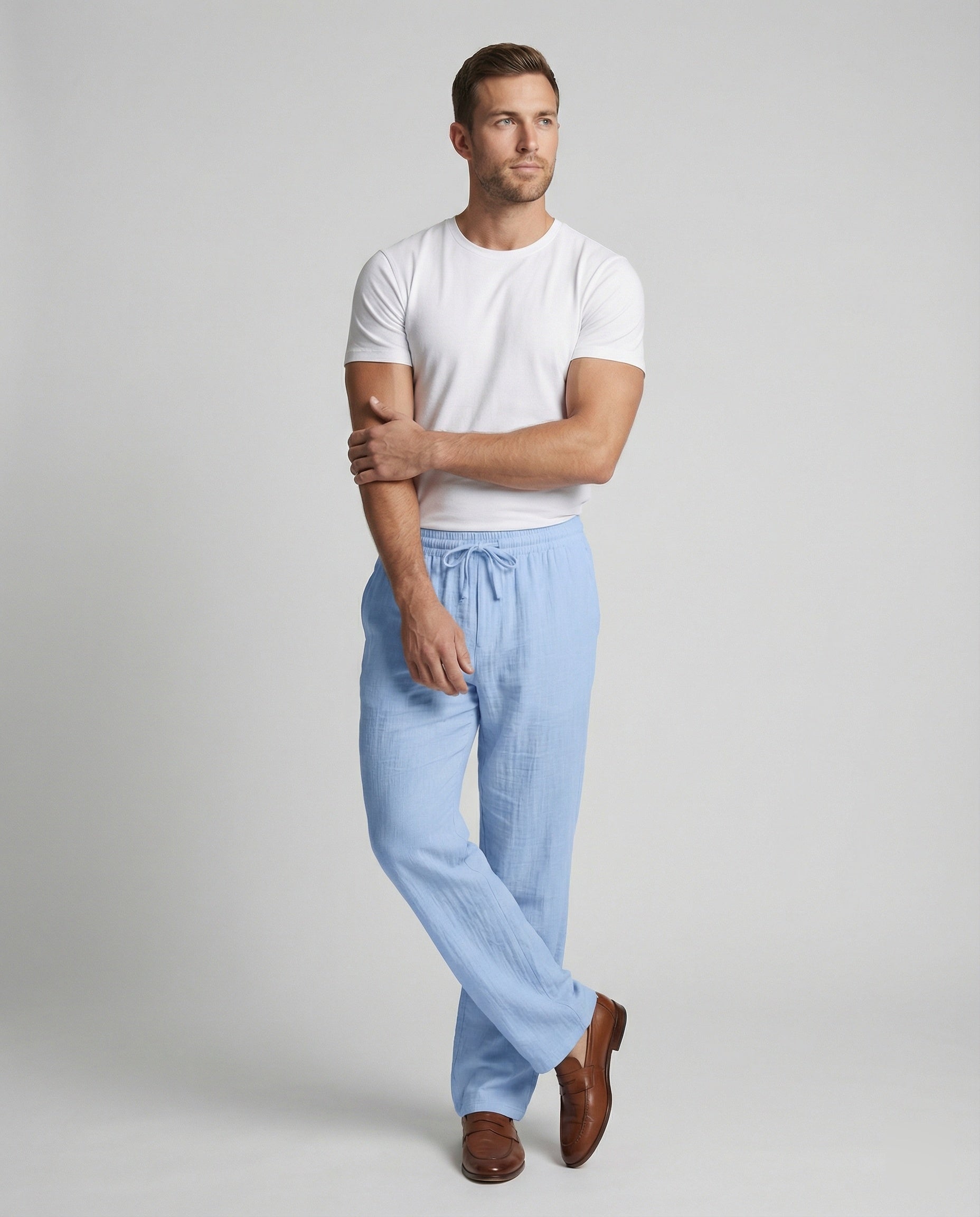 Linnen broek | Elastische taille | Lichtgewicht | Broek met wijde pijpen | Zomerbroek voor heren-Boutique Moda