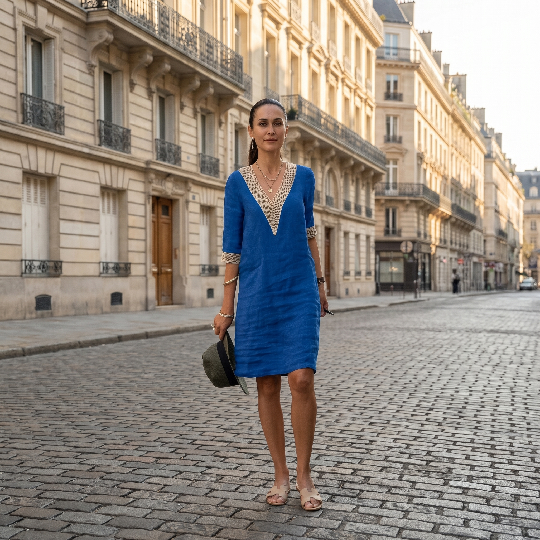 Linnen jurk - knielange zomerjurk met V-hals-Boutique Moda
