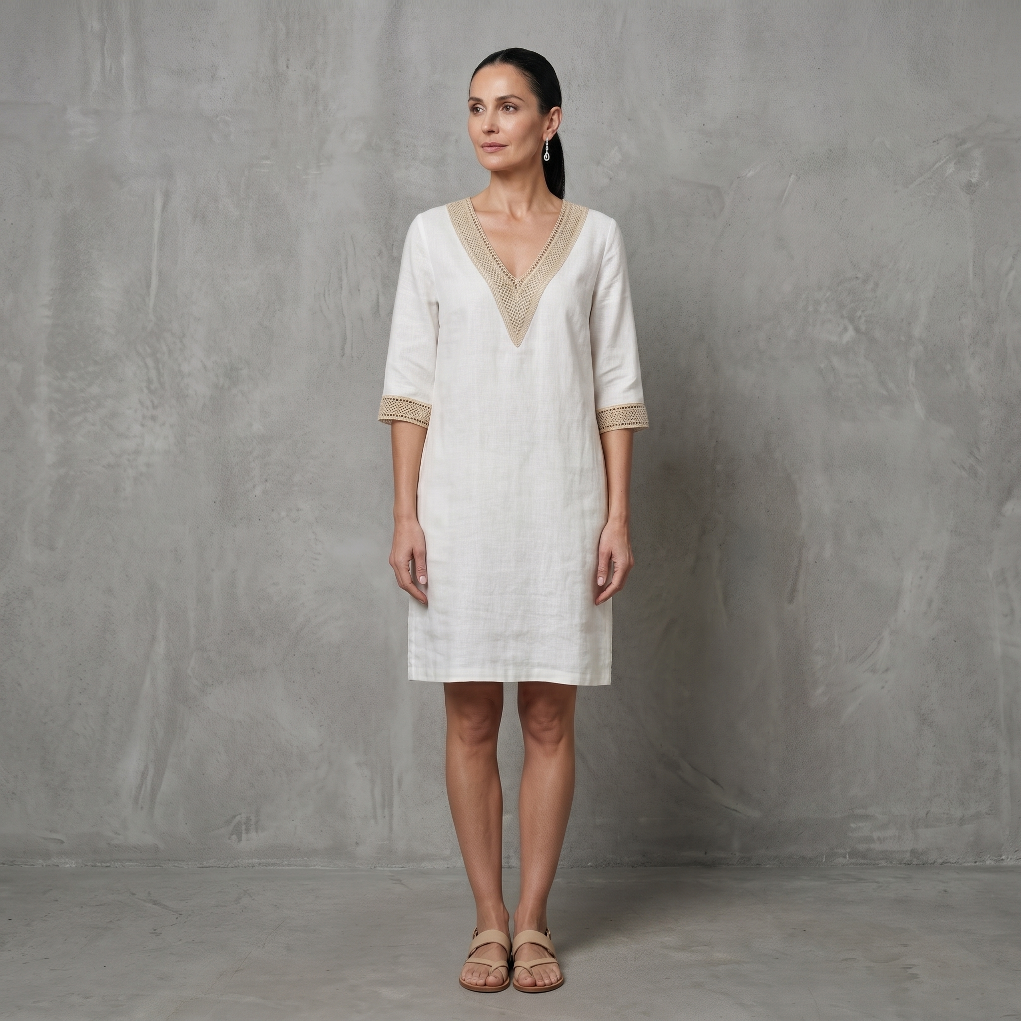Linnen jurk - knielange zomerjurk met V-hals-Boutique Moda