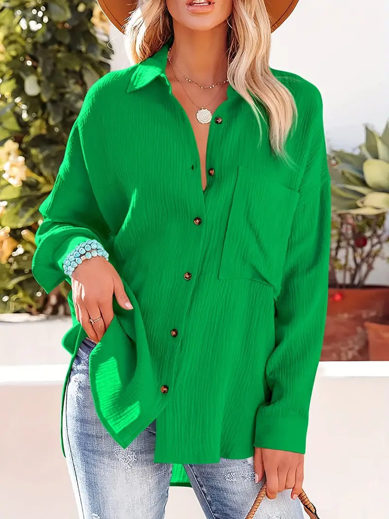Linnen overhemd - Lange Mouw - Knoop Omlaag - Blouse - Losse pasvorm-Boutique Moda