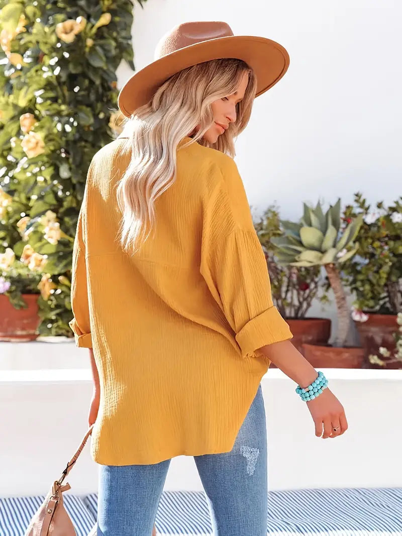 Linnen overhemd - Lange Mouw - Knoop Omlaag - Blouse - Losse pasvorm-Boutique Moda