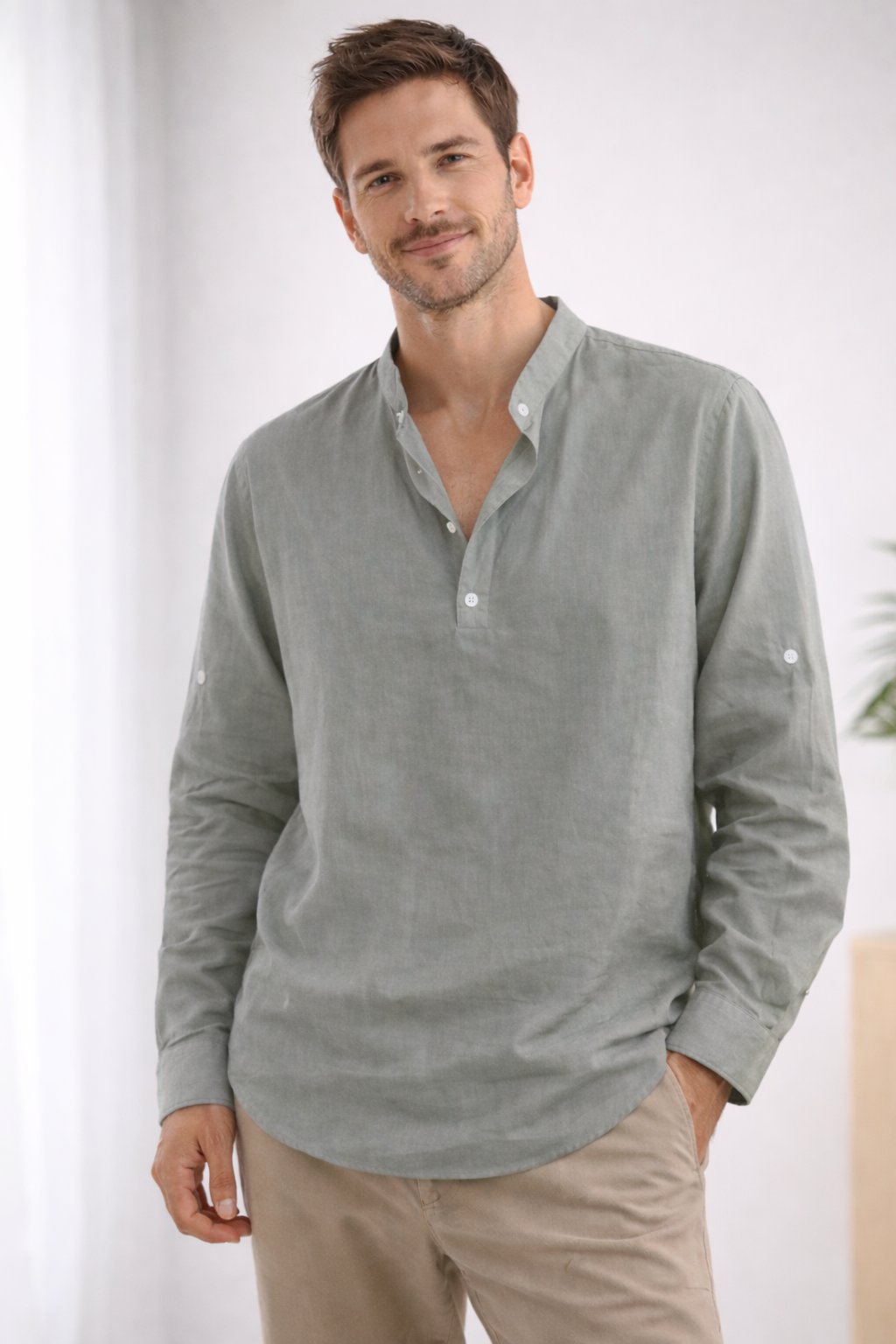 Linnen overhemd | Lichtgewicht | Overhemd met knopen | Overhemd met lange mouwen | Herenoverhemd-Boutique Moda