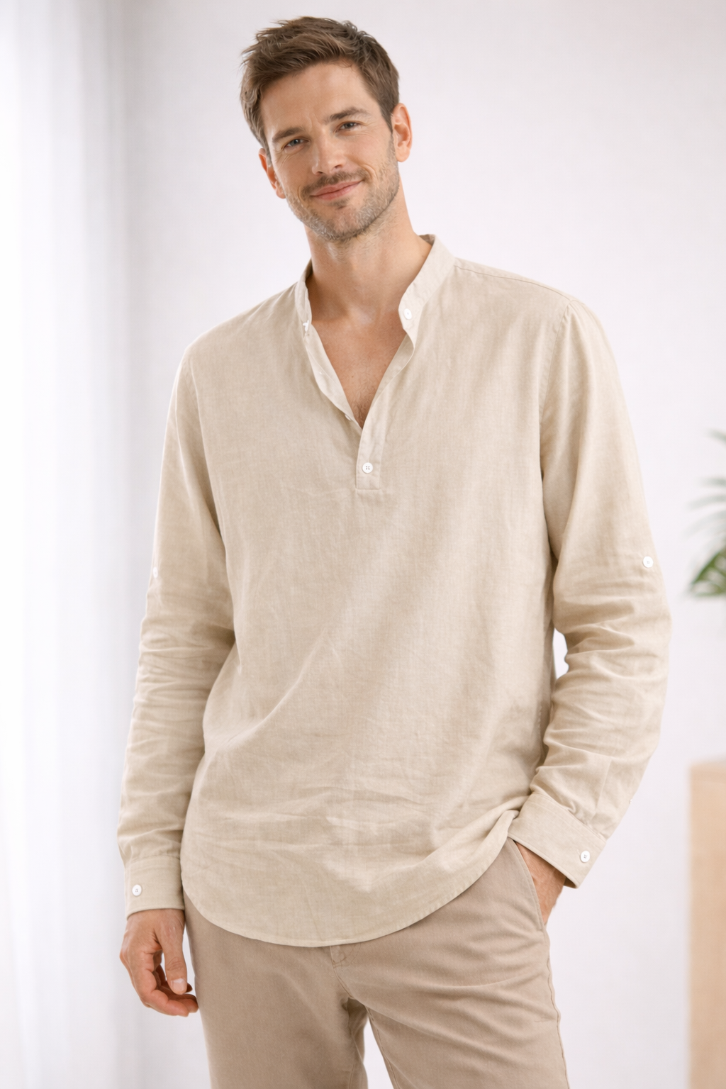 Linnen overhemd | Lichtgewicht | Overhemd met knopen | Overhemd met lange mouwen | Herenoverhemd-Boutique Moda