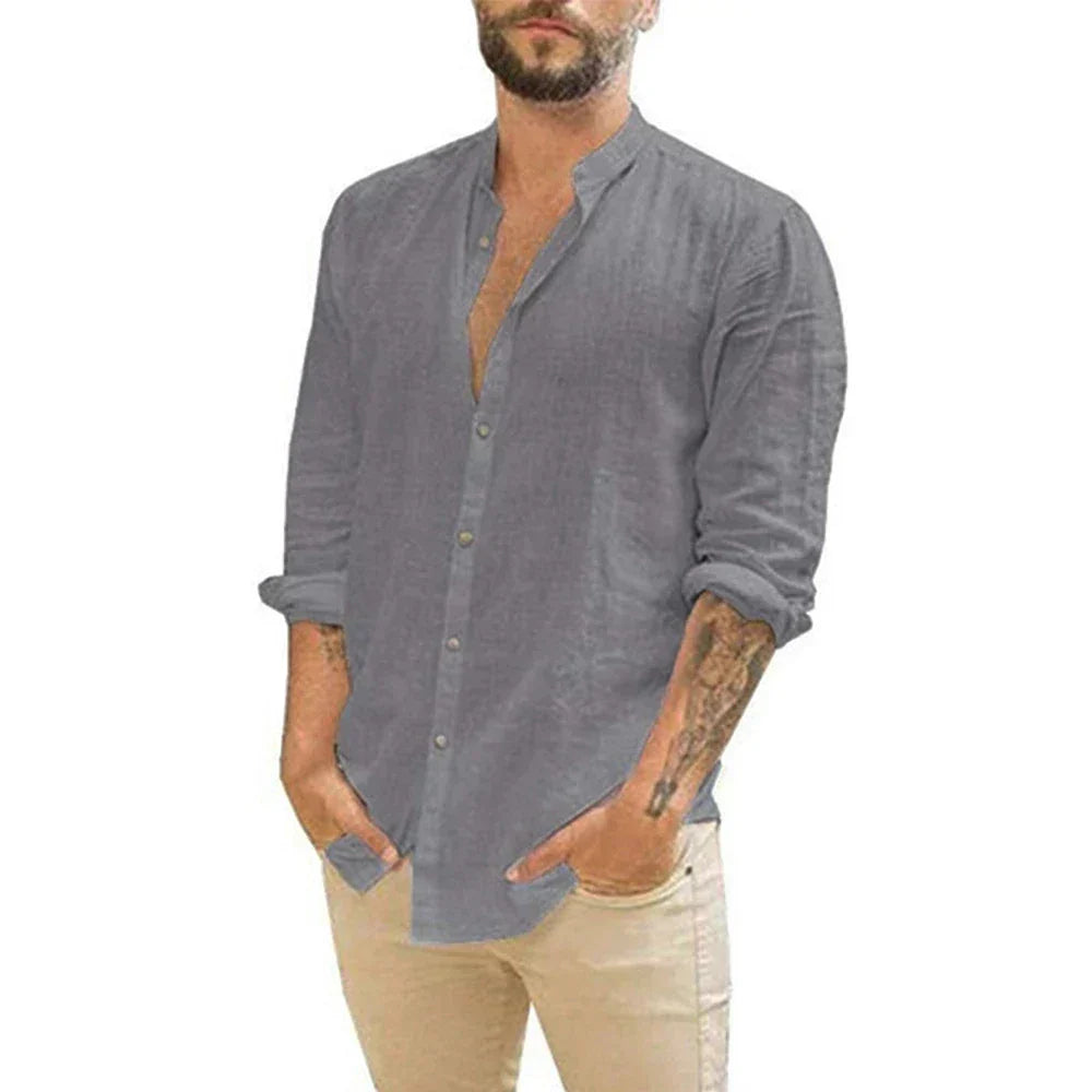 Linnen shirt - Lange mouwen - Knoopsluiting - Zomershirt - Herenoverhemden-Boutique Moda