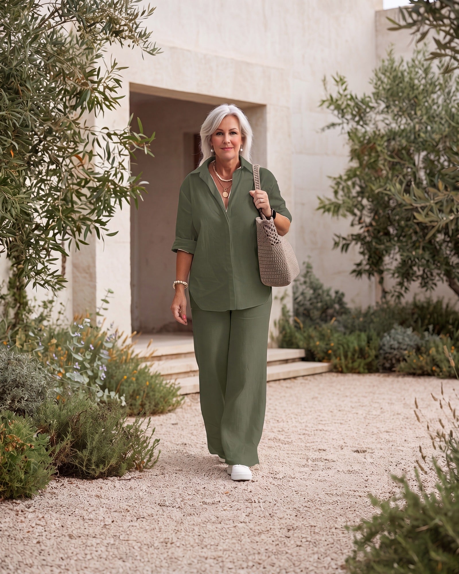 Linnen tweedelige set - losvallende zomerset voor dames-Boutique Moda