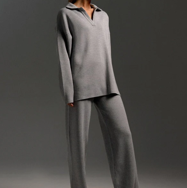 Lounge Set | Pullover Oversized | Wijde Pijpen | Gebreide Tweedelige Set | Dames Loungewear-Boutique Moda